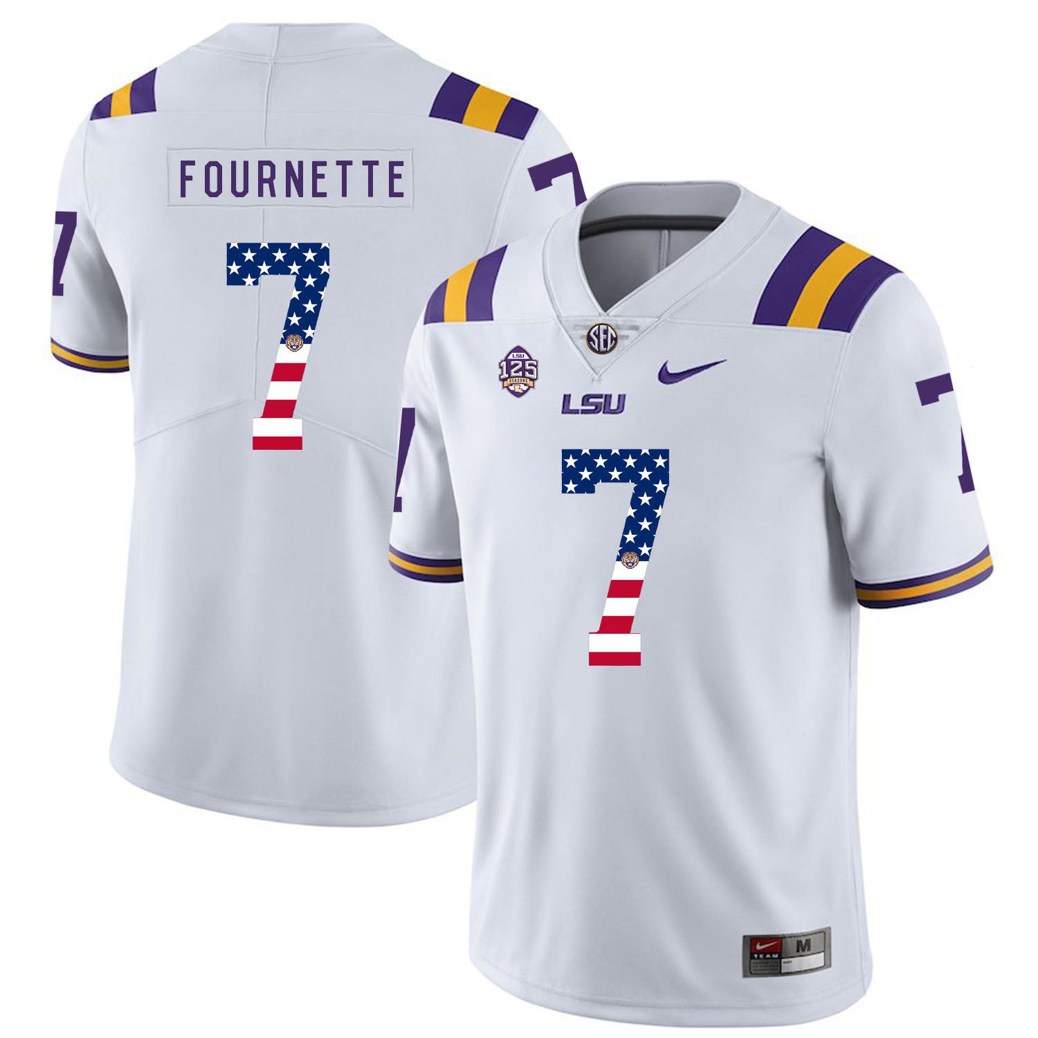 Men LSU Tigers #7 Fournette White Flag Customized NCAA Jerseys->customized ncaa jersey->Custom Jersey